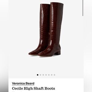 Veronica Beard Cecile Croc-Embossed Heeled Boots - Sepia/Brown